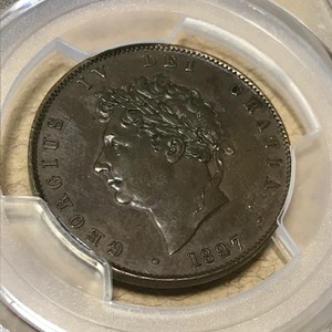 ★1827 イギリス 1/2ペニー銅貨 ジョージ４世 PCGS AU58