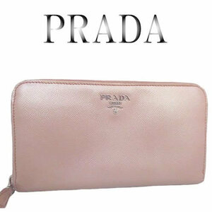 美品 PRADA プラダ レザー ラウンドファスナー長財布