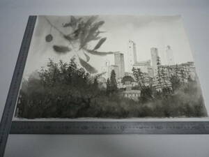 「イタリアの風景 4 」水墨画【坂垣内 将泰】作者直筆原画「真作」P10号ハーネミューレ紙(経年保管品)【送料無料】00700110