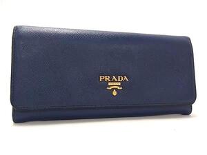 1円 PRADA プラダ サフィアーノレザー 二つ折り 長財布 ウォレット 札入れ 小銭入れ レディース メンズ ブルー系 FJ4629