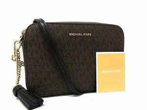 1円 ■極美品■ MICHAEL KORS マイケルコース PVC×レザー ショルダーバッグ クロスボディ 斜め掛け レディース ブラウン系 FF3023