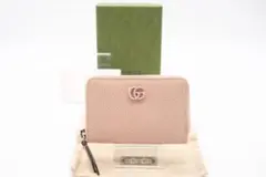 GUCCI コインケース ダブルG レザー ジップアラウンド ピンク ブルー A