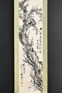 K4845 真作 安藤耕斎「梅花図」紙本 共箱 肉筆 富岡鉄斎師事 春 日本画 中国 書画 絵画 茶掛 掛軸 掛け軸 古美術