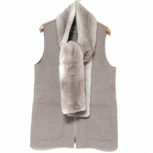 美品 FOXEY BOUTIQUE フォクシー Gilet & Mink Stole ミンクストール付き カシミヤ100％ ジップアップ ベスト 40069 40サイズ ベージュ系