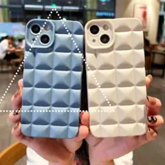 【iPhone15Promax】　ブルー　ブロック　iPhone　ケース　格子