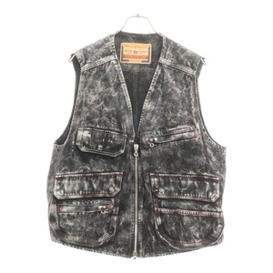 DIESEL ディーゼル 23AW D-Samp DENIM VEST A09521 ヴィンテージ加工 マルチポケット デニムジレベスト グレー