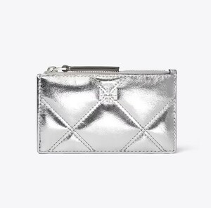 2024秋冬最新!!　直営モデル　Tory Burch KIRA METALLIC DIAMOND QUILT ZIP CARD CASE　　ロサンゼルスから最新本物をお届け♪