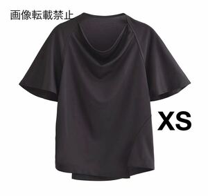 black vintage ヴィンテージ レトロ ドレープ 半袖 Tシャツ トップス XSサイズ レディース★ZARA 好きな方に★2024 夏新作 新品未使用★