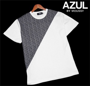 新品! アズールバイマウジー アニマルバイカラー 半袖 Tシャツ ホワイト (L) ☆ AZUL BY MOUSSY メンズ ジャストサイズ 異素材切替 白黒 ★