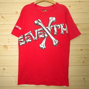 ◎希少！SEVENTH LETTER セブンスレター USA製◆グラフィック デカプリント 半袖 Tシャツ 裏原 ストリート BONE◆メンズ 赤 M相当◆A6038