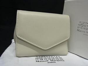 1円 ■極美品■ Maison Margiela メゾン マルジェラ レザー 三つ折り 財布 ウォレット 札入れ 小銭入れ レディース アイボリー系 FJ2863