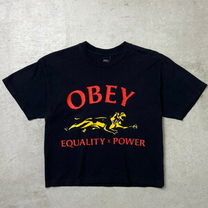 OBEY オベイ プリントTシャツ ショート丈 レディースL相当【SS2407-30】