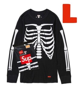 L 即発送 24FW Supreme Hanes Bones Thermal Crew Black シュプリーム ヘインズ ボーンズ サーマル クルー 長袖 黒 ロンT Small Box Logo