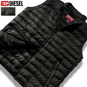 未使用級/XLサイズ●現行タグ DIESEL ディーゼル ダウンベスト ジャケット 高機能 3M社製 中綿 ダブルジップ 下部Dロゴ 黒 洗濯可能◎ 50