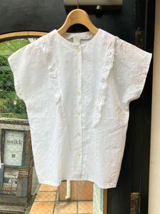 ヨーロッパ古着cotton lace blouse vintage総レース　ブラウス白　ホワイトblouse shirtフレンチスリーブシャツLV851