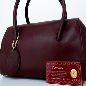 1円〜■超美品■定価20万超■Cartier カルティエ チャーム マストライン ハンドバッグ トート ビジネス レディース メンズ レザー ボルドー