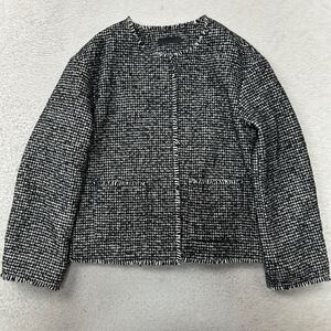 【新品 未使用 タグ付】UNIQLO ユニクロ ツイードジャケット ノーカラー ジャケット 千鳥柄 ポリウール 211-462182 レディース Lサイズ