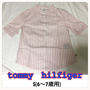 tommy hilfiger トミーヒルフィガー ピンク&白 ストライプ フリル半袖シャツ S(6～7歳用)サイズ 美品