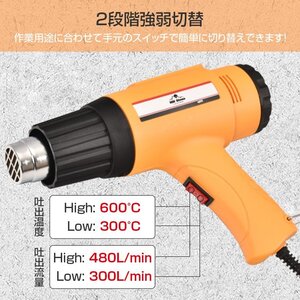 送料無料 ホットガン ヒートガン 超強力 1800W アタッチメント付 2段階 メンテナンス用品 塗装 シュリンク 包装 工具 DIY PSE認証済 sg010