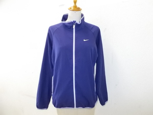 e557◆NIKE DRI-FIT トラックジャケット◆ナイキ ポリエステル100％ Lサイズ レディース　パープル 別布ドット柄 薄手 スポーツウェア 3D