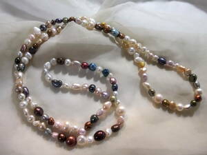 大粒や極上の珠も!ロングネックレス本物真珠バロックパール人気のマルチカラー系!!淡水真珠freshwaterpearl neckless在庫未使用品新品処分4