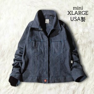 48 【mini BY XLARGE】 エクストララージ デニムジャケット Gジャン アウター XS USA製 レトロ 希少 ストレッチ ネイビー レディース