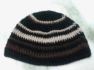 年中被れる■イスラム帽■　コットン・綿１００％/黒・ベージュ・こげ茶　手編み　ハンドメイド 