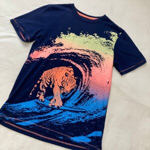 Gap Kids　トラ/タイガー　虎と波　プリント Tシャツ　ネイビー/紺　160