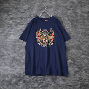 T63 FRUIT OF THE LOOM 00s Print Loose Tee Navy フルーツオブザルーム イーグル プリント クルーネック Tシャツ 青 L