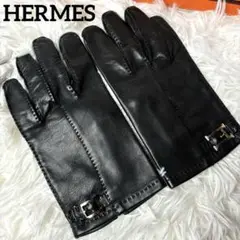 ✨エルメス✨HERMES H金具　レザー　手袋　ブラック　レディース