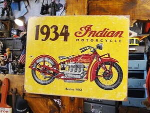 インディアンモーターサイクル　ブリキ看板　1934年　インディアン　■ アメリカン雑貨 アメリカ雑貨