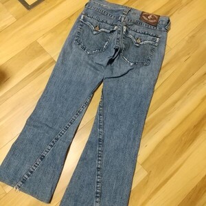 TRUE RELIGION 86cm トゥルーレリジョンブーツカットジーンズ 812 茶色パッチしもふり生地