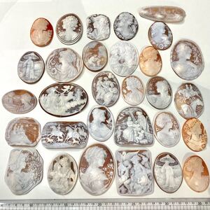 1円〜!!Esposito作入り!!大量!!◆シェルカメオおまとめ434.4g◆d 2172ct 裸石 宝石 cameo shell 彫刻 貴婦人 ブローチ 作家物 変形 w4マ48