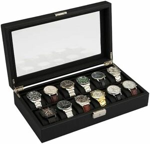 腕時計収納ケース 時計ケース 腕時計ケース ブラック_12本用 時計 腕時計 収納 保管 ボックス コレクション ケース ウォッチ