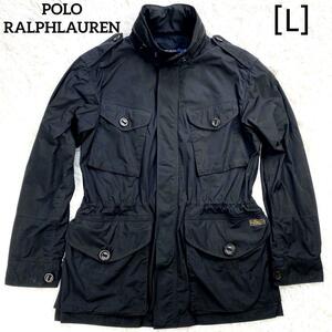 【美品】POLO RALPHLAUREN ポロ ラルフローレン M-65 ミリタリージャケット [L] ブラック フィールドジャケット 黒 メンズ M65 フード付き