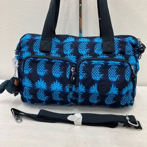 □48−2765 タグ付き 美品 新品未使用 Kipling キプリング レディース 2way ショルダーバッグ トートバッグ チャーム付き パイナップル 青