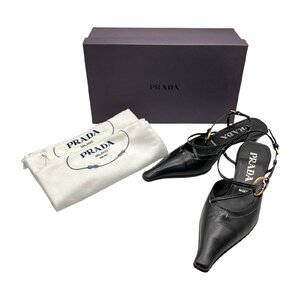 PRADA プラダ サンダル ミュール ヒール レザー ブラック ゴールド金具 レディース 35 1/2 約22.5～23cm 保存袋 箱付き