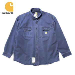 USA 古着 カーハート Carhartt FRシリーズ ボタンダウン 長袖シャツ ワークシャツ ネイビー メンズ2XL BD 大きいサイズ BG0768