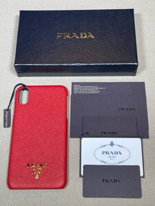 新品 未使用 PRADA iPhone XS Max スマホ ケース iPhoneケース プラダ ロゴ ⑦ サフィアーノ レッド 赤 レザー 本革