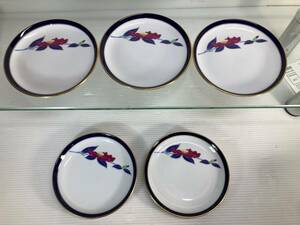 香蘭社　小皿　5枚セット　5客　食器　山茶花・椿の絵柄　【中古美品】