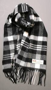 ＊イギリス製＊暖かカシミア100％　トレンディな黒と白のおしゃれ柄マフラー　♯新品♯ Cashmere Scarf