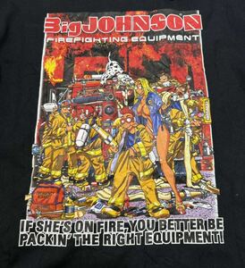 BIGJOHNSON ビックジョンソン 黒色Tシャツ XLサイズ 消防士 ビックプリント アニメ マンガ 古着 コットン 90