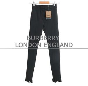 新品同様 BURBERRY LONDON ENGLAND バーバリーロンドンイングランド サイズ32 リカルド期 裾フリンジ スキニー パンツ 黒 ブラック