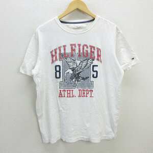 z■トミーヒルフィガー/TOMMYHILFIGER コットンTシャツ/プリント刺繍【XXL】白/men