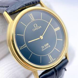 【稼働品】希少 オメガ OMEGA デビル DEVILLE メンズ 腕時計 クオーツ QZ ゴールド 黒字 ローマ数字 ラウンド 1365 ヴィンテージ 動作 y12