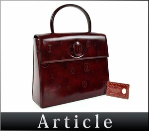 188088◇ Cartier カルティエ ハッピーバースデー ターンロック ハンドバッグ パテントレザー ボルドー トップハンドル レディース/ B