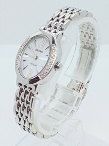 SEIKO セイコー EXCELINE エクセリーヌ レディース腕時計 ソーラー 文字盤白 ダイヤベゼル V117-0AV0 中古稼働品 本体のみ 3針