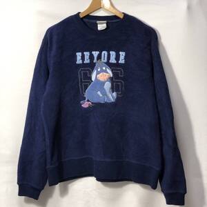 ■ ビンテージ Disney EEYORE キャラ ワッペン付き フリース プルオーバー ネイビー 古着 ディズニー くまのプーさん イーヨー アメカジ ■