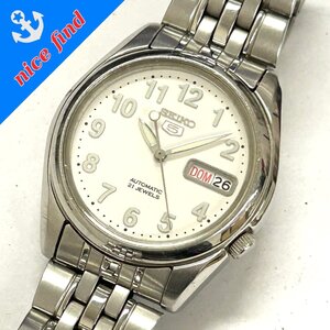 稼動品◆セイコー SEIKO◆ファイブ 5 7S26-01V0 自動巻き オートマチック 腕時計 メンズ ウォッチ ホワイト文字盤 SS 裏スケ デイデイト