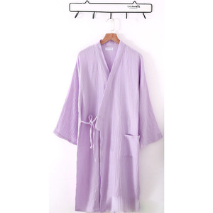 ☆ 女×パープル ☆ 2XLサイズ ☆ バスローブ kbathrobe02 バスローブ 薄手 速乾 ナイトガウン ガウン 部屋着 寝間着 薄い ガーゼコットン